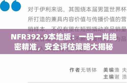 NFR392.9本地版:一码一肖绝密精准,安全评估策略大揭秘