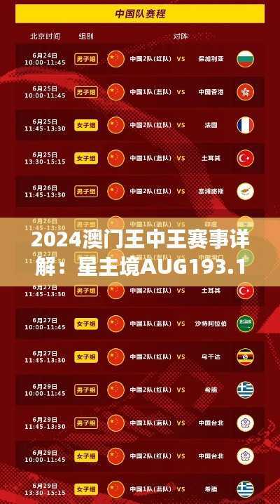 2024澳门王中王赛事详解:星主境AUG193.19攻略解析