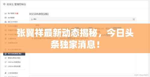 张翼祥最新动态揭秘，今日头条独家消息！